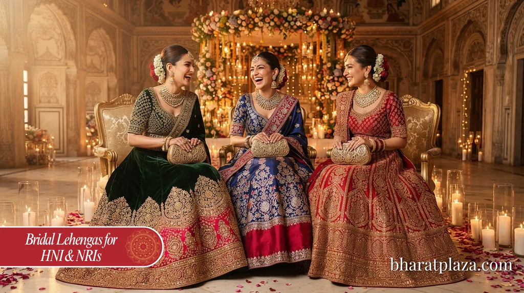 Winter Royal Matrix: Dark-Hued Patterned Bridal Lehengas & Colorful Accessories by Lalit Khatri