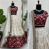 Panetar bridal lehenga white and maroon jacquard lehenga with sequins work wedding wear BharatPlaza