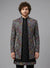 T Blue satin embroidered Jacket Jodhpuri for groom reception in luxury Indian weddings in London.