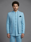 Light sky-embroidered groomsmen at New York Indian weddings