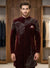 Luxury Wine Premium Flock Velvet Designer Indo-Western Groom Outfit London | BharatPlaza