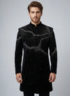 Luxury Black Velvet Indo-Western for Groom Reception in London | BharatPlaza SIJ7951