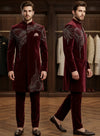 Premium Wine Designer Indo Western with Crystal Handwork California Wedding Wear | BharatPlaza