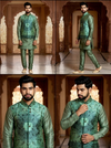 Light Olive Green Kurta with Digital Print Nehru Jacket