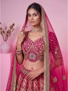 Rani Pink Gadhwal Silk Bridal Lehenga featuring exquisite dabka handwork for luxury wedding & festive wear | BharatPlaza