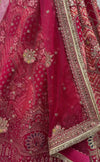 Rani Pink Gadhwal Silk Bridal Lehenga detailing rich gota patti and mirror work for luxury wedding attire | BharatPlaza