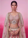 Ivory Red Gadhwal Silk Bridal Lehenga displaying beautiful unstitched heavy blouse fabric pieces | BharatPlaza