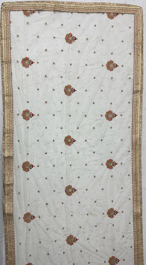 Ivory Red Gadhwal Silk Bridal Lehenga showcasing stunning back blouse embroidery for luxury festive wear | BharatPlaza