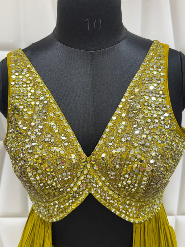 Olive Gold Chinnon Palazzo Set for New York USA NRI Luxury Events