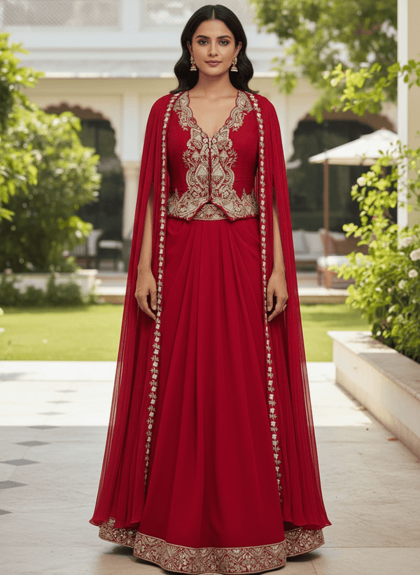 Designer Georgette Cap Jacket with Dhoti for London UK Wedding Guest Fashion