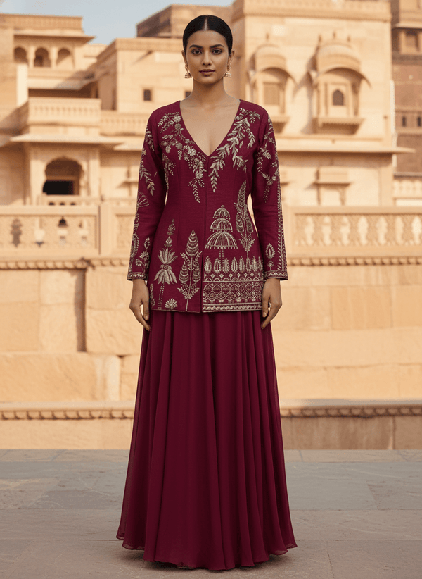 Maroon Wine Berry Designer Outfit for London Indian Wedding Reception