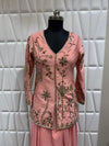 Blush Pink Embroidered Silk Long Choli Palazzo Set for Women | Indo Western