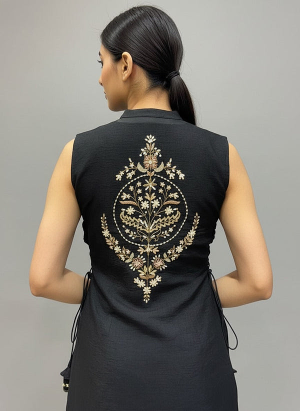 Back View Black Indo Western Long Choli Palazzo Outfit for Cocktail Party in Dubai
