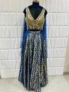 Royal Blue Mirror Work Indo Western Kali Palazzo Set With Net Dupatta Back View