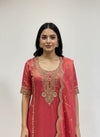 Designer Peach Rose Ethnic Suit With Embroidered Neckline For Family Events In Ahmedabad