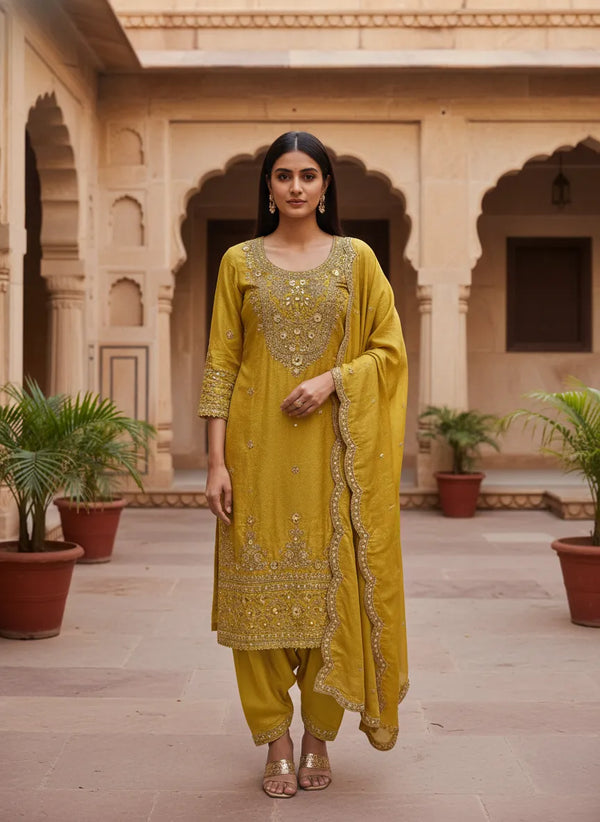 Designer Mustard Yellow Bridesmaid Outfit With Beads And Pearl Work In Ahmedabad India