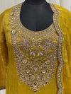 Modern Indo-Western Farsi Salwar Wedding Guest Outfit In Mustard Yellow for Sydney, Australia