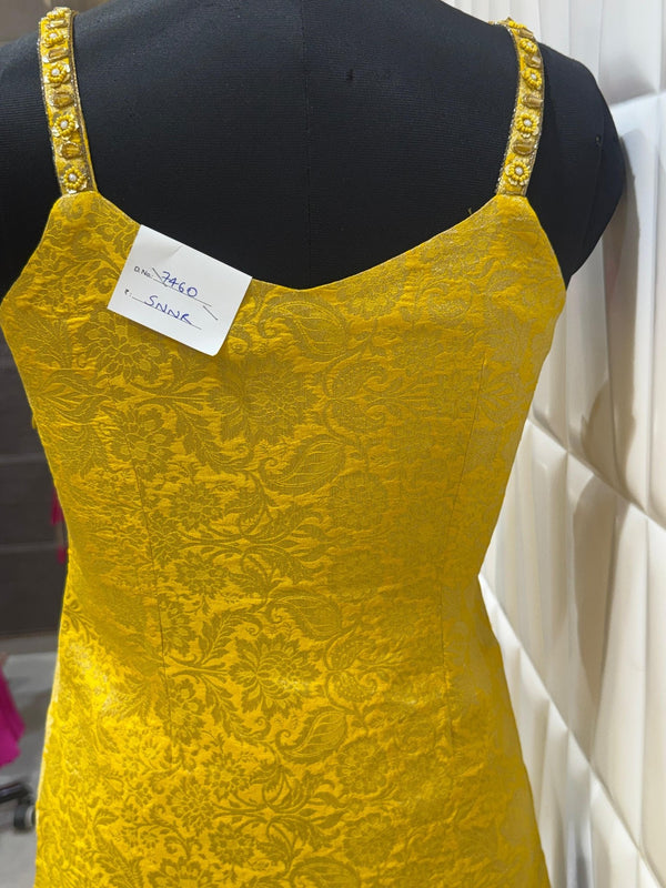 Original Back View of Designer Ethnic Fusion Attire in Mustard Yellow in Toronto Canada