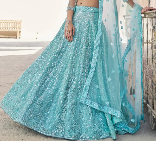 Designer kalidar lehenga for Chicago wedding parties