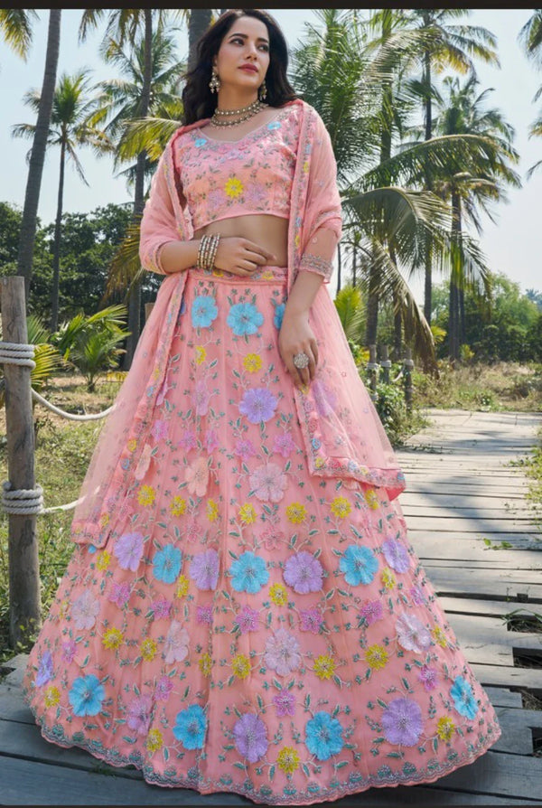 Peach floral lehenga for Mumbai sangeet parties