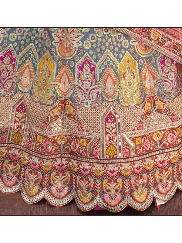 Luxury bridal silk colourful jacquard lehenga for Delhi grand receptions