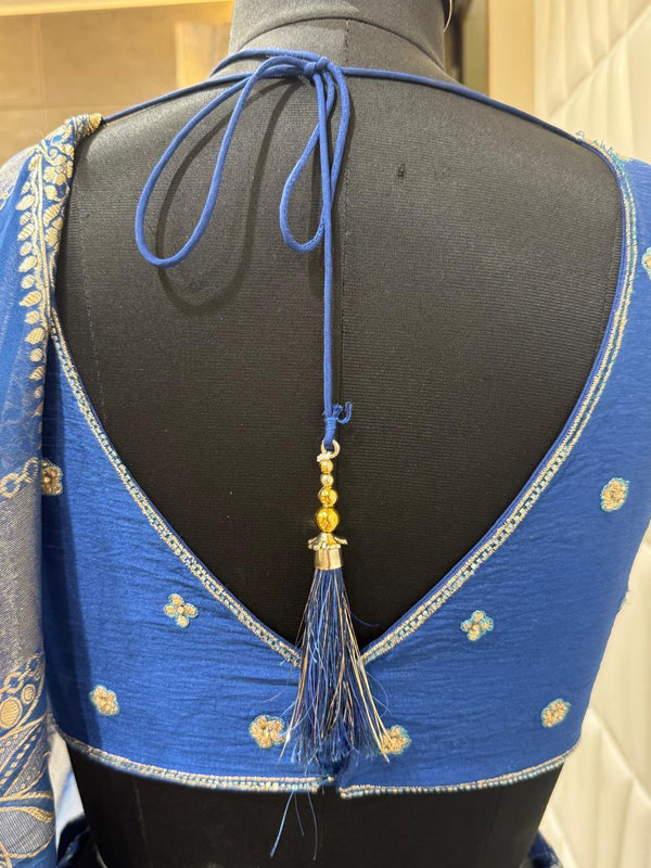 Back View Live Original Product Image Of Royal Blue Banarasi Kali Ghagra Choli