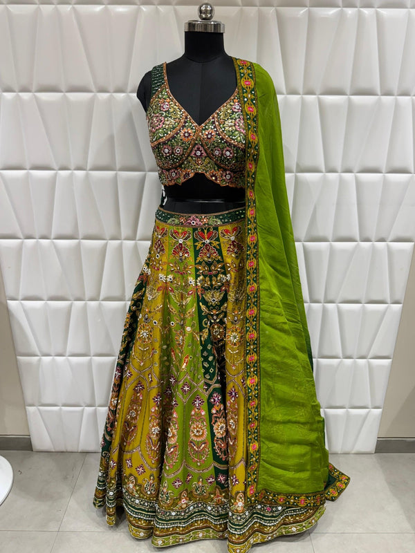 Live Original Multi Color Silk Ghagra Choli For Mehendi Function In Chennai Wedding