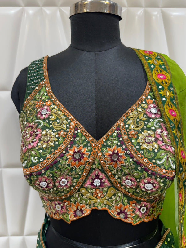 Live Original Floral-Embroidered Silk Choli With Mirror Work For Chandigarh Celebration
