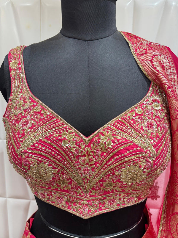 Pink Luxury Banarasi Ghagra Choli For Indian Wedding In New Jersey USA