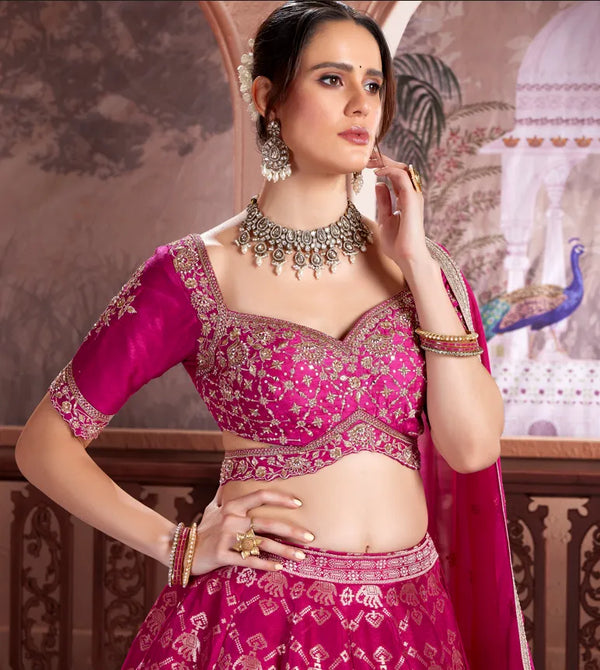 Luxurious Wedding Rani Pink Banarasi Silk Bridal Lehenga Choli QueenPink