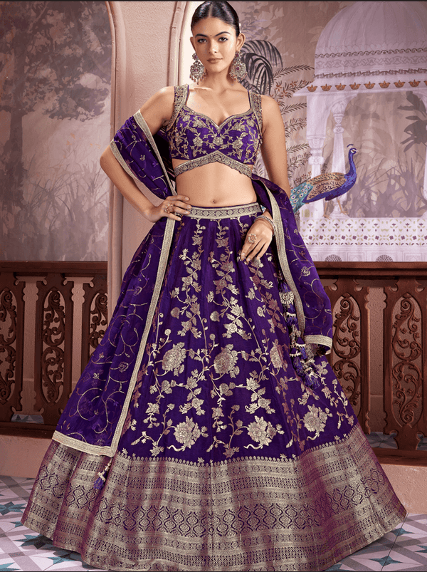 Customized Purple Banarasi silk bridesmaid lehenga for sangeet night