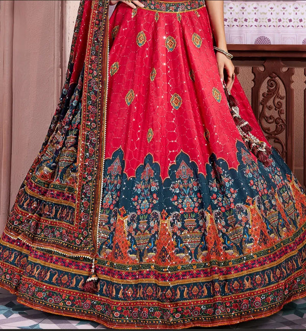 Buy Maroon Printed Silk Lehenga: Exquisite Family Wedding Outfits