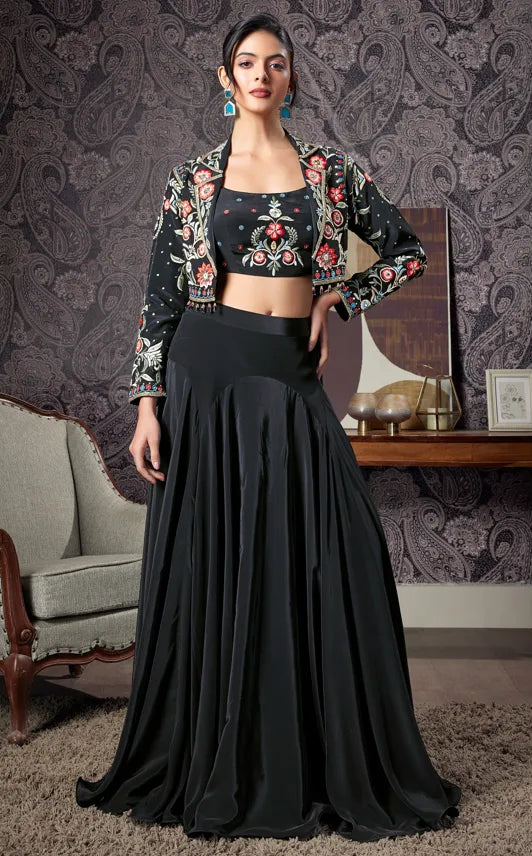 Indo-Western lehenga with jacket embroidery
