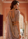 Lavender Banarasi Silk Designer Lehenga showcasing an elegant back blouse design for festive wedding wear | BharatPlaza