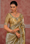 Silver Gold Pure Ziraf Silk Designer Saree highlighting luxurious shaded tones for wedding & festive wear | BharatPlaza