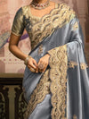 Blue Ziraf Silk Saree with Emerald Cutdana Work Reception Wear Live Original Brampton