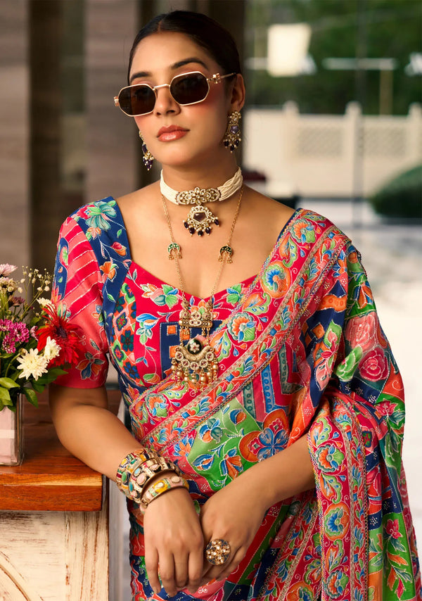 Vibrant Multicolor Premium HO Designer Saree with beautiful traditional print for wedding & festive wear | BharatPlaza