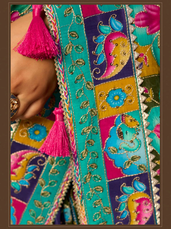 Multicolor Premium HO Designer Saree showcasing exquisite sequin finishing for wedding & festive wear | BharatPlaza