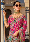 Pink Multicolor Premium HO Designer Saree with vibrant floral motifs for wedding & festive wear | BharatPlaza