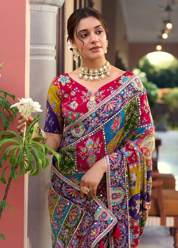 Multicolor Navy Premium HO Designer Saree featuring heavy traditional motifs for wedding & festive wear | BharatPlaza