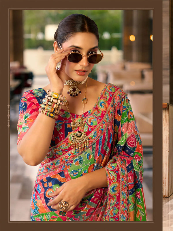 Vibrant Multicolor Premium HO Designer Saree with exquisite sequin tikki work for wedding & festive wear | BharatPlaza