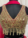 Front Choli Design Of Hot Pink Indo Western Blouse With Mirror Work And Stylish V Neck