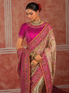 Chiku Pink Shana Silk Designer Saree featuring a vibrant pink heavy blouse for wedding & festive wear | BharatPlaza