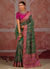 Emerald Green Shana Silk Designer Saree featuring pure Kutchi mirror work for weddings & festive wear | BharatPlaza