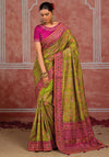 Parrot Pink Pure Shana Silk Designer Saree highlighting heavy mirror work details for wedding & festive wear | BharatPlaza