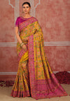 Mustard Pink Pure Shana Silk Designer Saree showcasing rich traditional border for wedding & festive wear | BharatPlaza