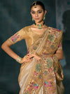 Cream Ziraf Silk Saree with Folk Embroidery Wedding Guest Couture Dublin