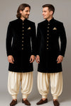 Black Velvet Indo Western Coat with Cream Patiala Baggy – Royal