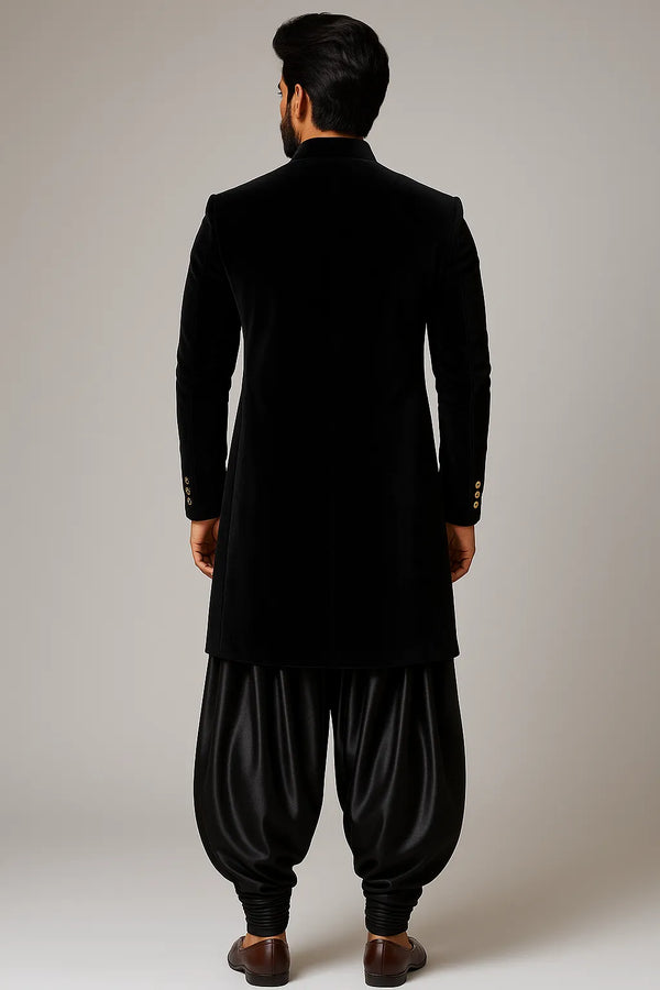 Black Velvet Indo Western with Black Patiala Baggy Pant – Groomsmen