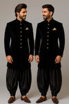 Black Velvet Indo Western with Black Patiala Baggy Pant – Groomsmen